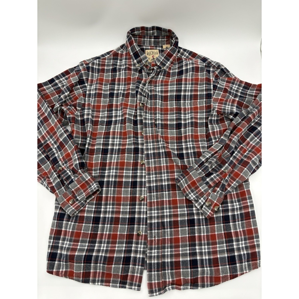 Red Head Brand Co Flannel Shirt Red Blue Grey Plaid Button Down Long Sleeve Sz M